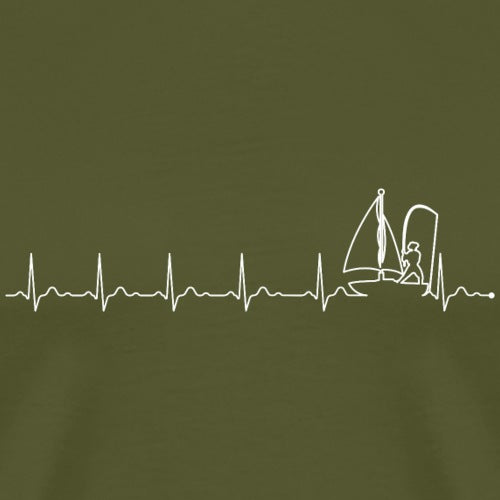 Heartbeat line design with a sailboat and person on a green background