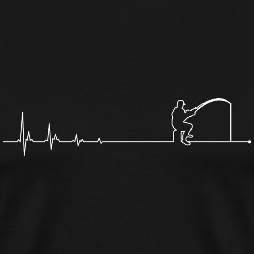 White line art of a person fishing on a black background