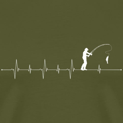 Fishing silhouette with heartbeat line on a green background