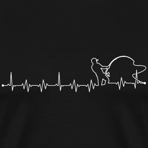 Heartbeat line design with a silhouette of a person and a dog on a black background