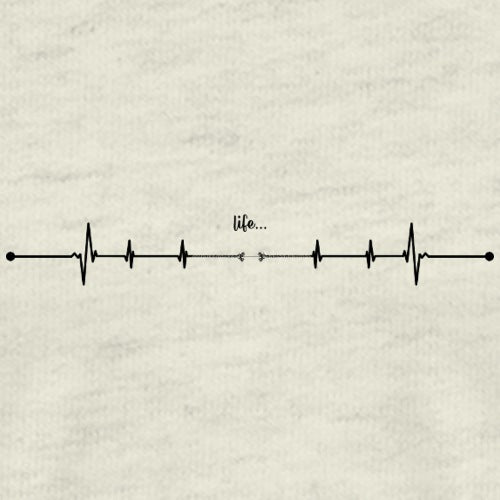 Men’s premium t-shirt featuring heartbeat line graphic with “Life” text on a black background, ideal for motivational apparel and minimalist lifestyle fashion.