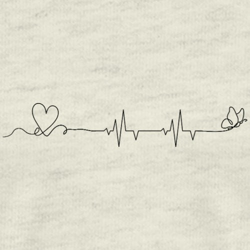 Heartbeat line with heart and butterfly on a textured beige background