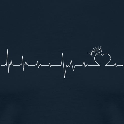 Heartbeat line with a crowned heart on a navy background
