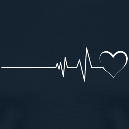 White heart rate monitor design on a navy blue background