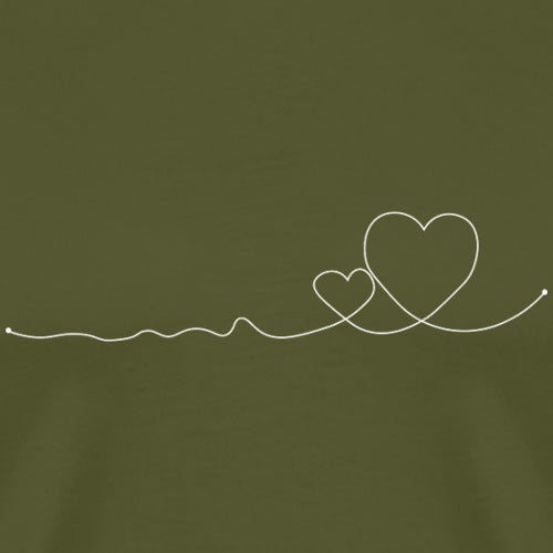 Two interlocking hearts drawn with a single continuous line on a green background