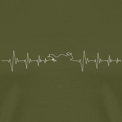 Heartbeat line design with a dog running on a green background
