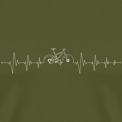 Heartbeat line design with a bicycle in the center on a green background