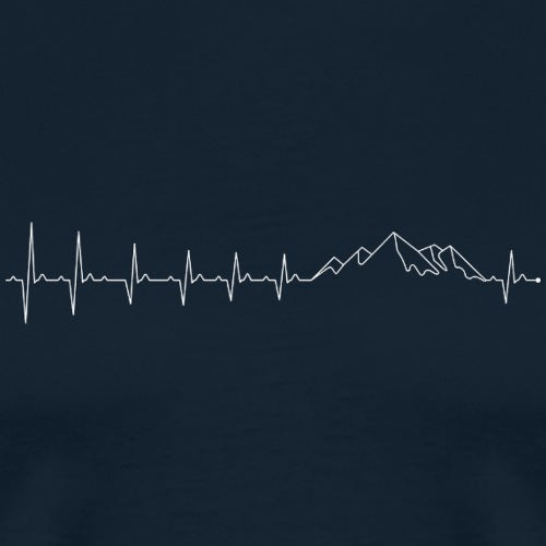Heartbeat line graph with mountain silhouette on a dark blue background