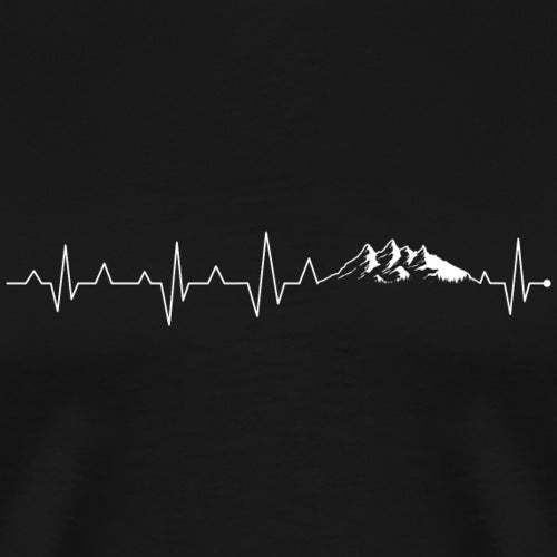 Heartbeat line design with a mountain silhouette on a black background
