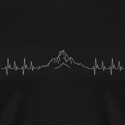 Mountain silhouette with a heartbeat line on a black background