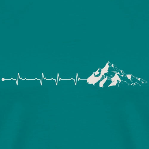 Mountain silhouette with heartbeat line on a teal background