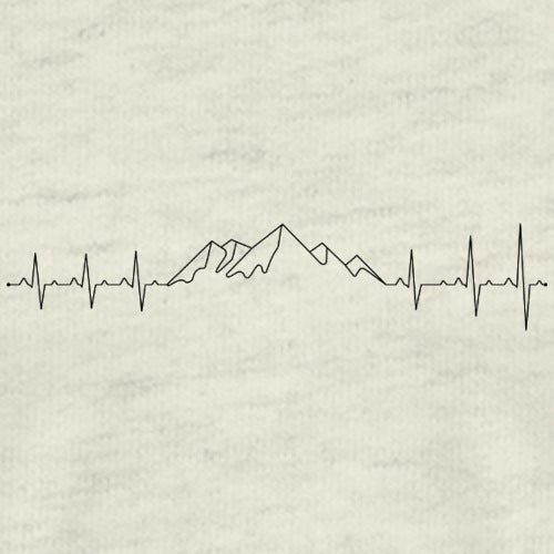 Heartbeat line art of mountains on a textured beige background