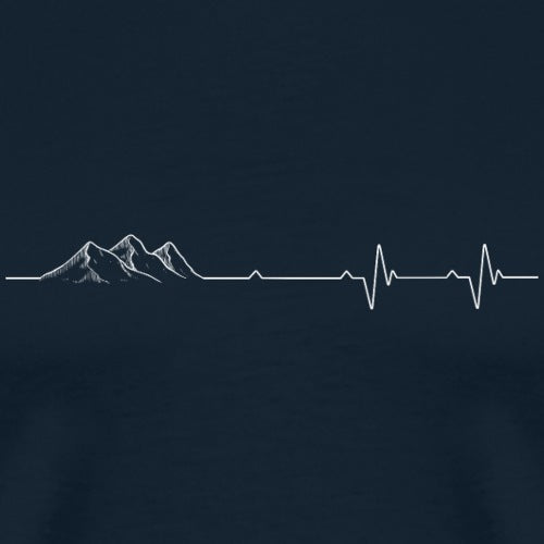 "Mountain silhouette with heartbeat line on a premium t-shirt – ideal for hikers, climbers, and outdoor enthusiasts