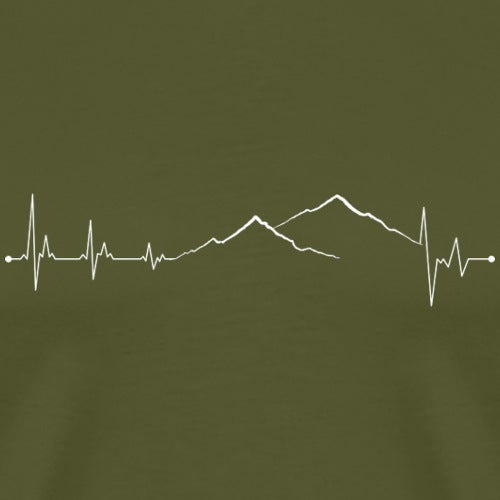 Mountain and heartbeat line design on a green background