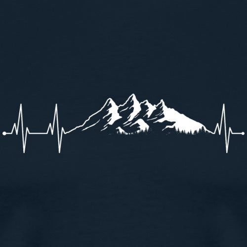 White mountain silhouette with heartbeat line on a navy background