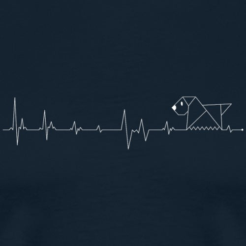 Heartbeat line with a dog icon on a navy background