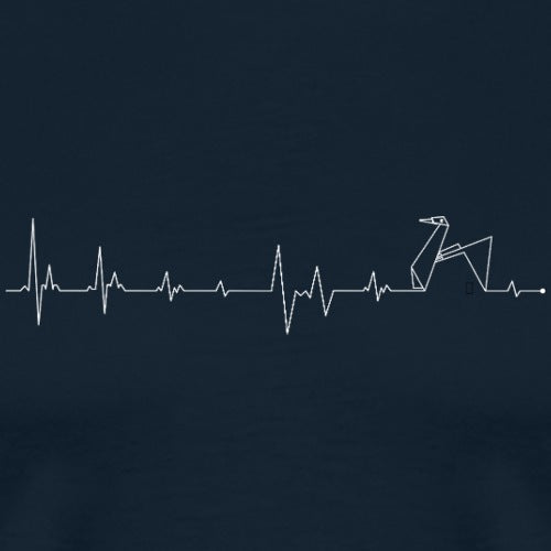 Heartbeat line graph with a paper crane on a navy background