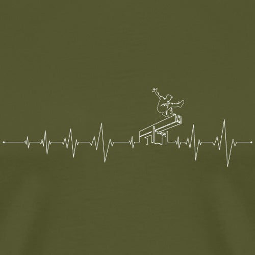 T-shirt with a graphic of a skateboarder performing a trick on a heartbeat line design.
