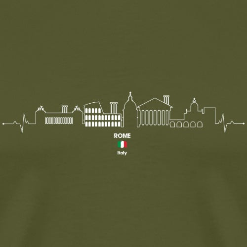 T-shirt with a minimalist skyline design of Rome on a green background
