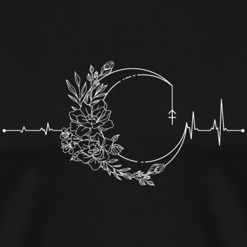 Floral design with a heart rate line on a black background
