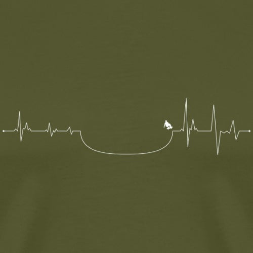 Heartbeat line design with a small figure on a green background