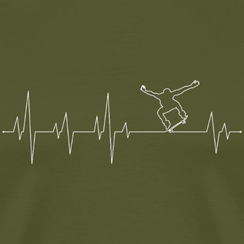 Heartbeat line design with a person on a skateboard on a green t-shirt