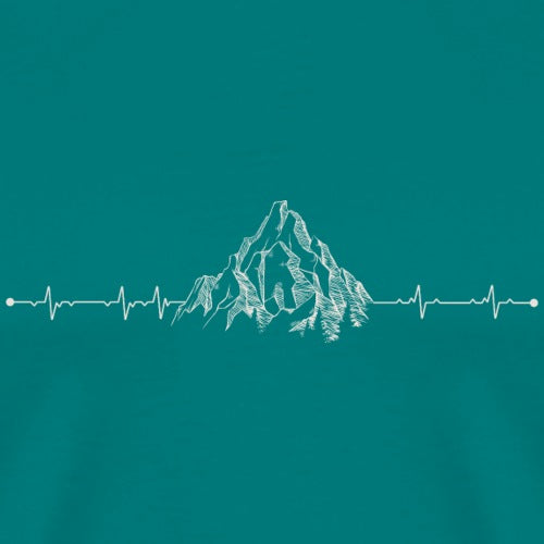 Mountain silhouette with heartbeat line on a teal background