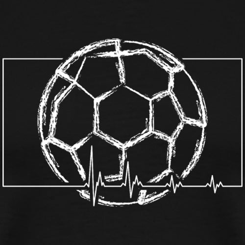 White soccer ball with heartbeat line on a black background