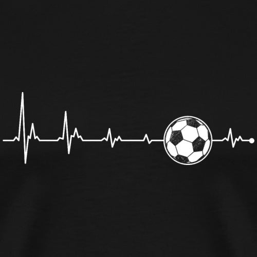 Men’s premium t-shirt featuring heartbeat line with soccer ball graphic centered on black background, perfect for football fans and minimalist sports-themed fashion