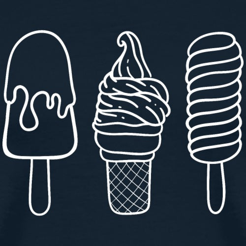 White outlines of ice cream cones and popsicles on a black background