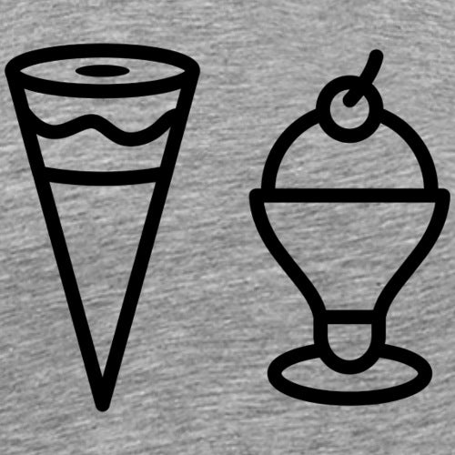 Black ice cream cone and sundae icons on a gray background