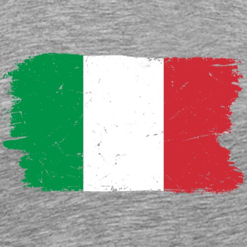 Gray sweatshirt with a design of green, white, and red stripes resembling the Italian flag.