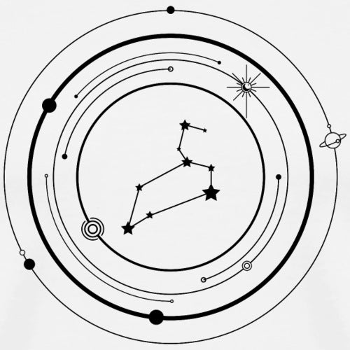 Leo zodiac constellation diagram with circular orbit lines on a white background