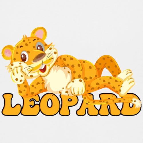 Cartoon leopard character with the word Leopard below it on a white background
