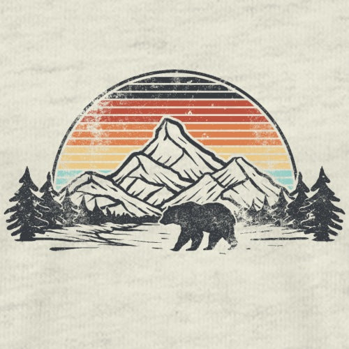 Bear silhouette in mountain landscape symbolizing wild exploration.