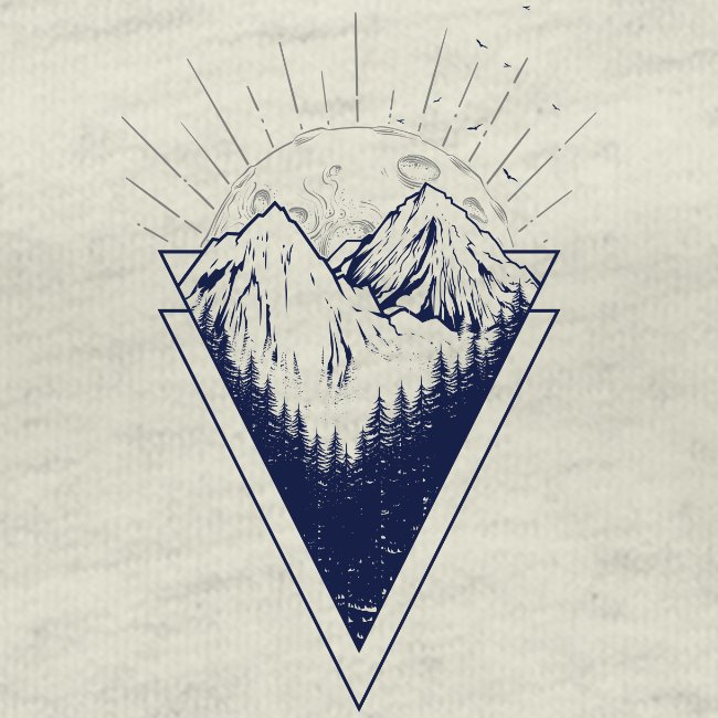 Black t-shirt featuring a blue mountain and forest silhouette design, symbolizing wilderness, tranquility, and outdoor adventure.