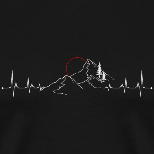Mountain and heart rate monitor design on a black background