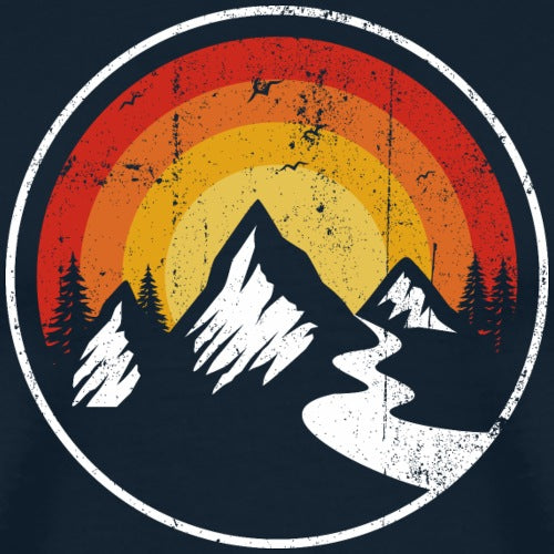 Mountain and sunset design with trees on a dark background