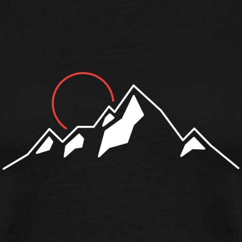Mountain silhouette with a red circle in the sky on a black background
