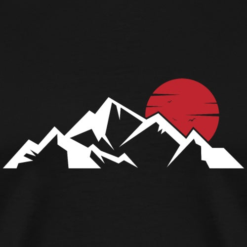 Mountain and red sun design on a black background