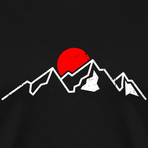 Mountain and red sun design on a black background
