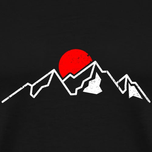 Mountain range with a red sun on a black background