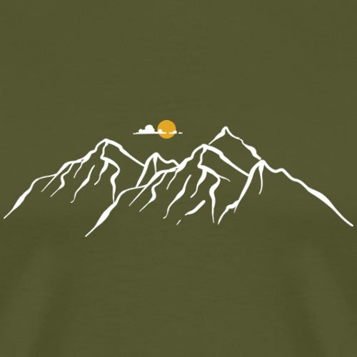 Mountain range with a sun and cloud on a green background