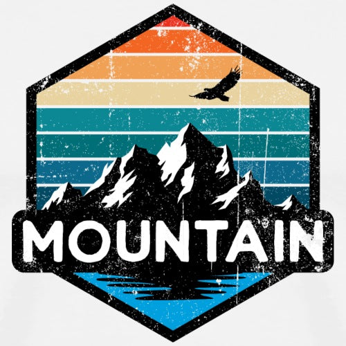 Hexagonal logo with mountain and eagle design and 'Mountain' text.
