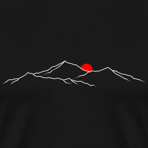 Mountain silhouette with a red sun on a black background