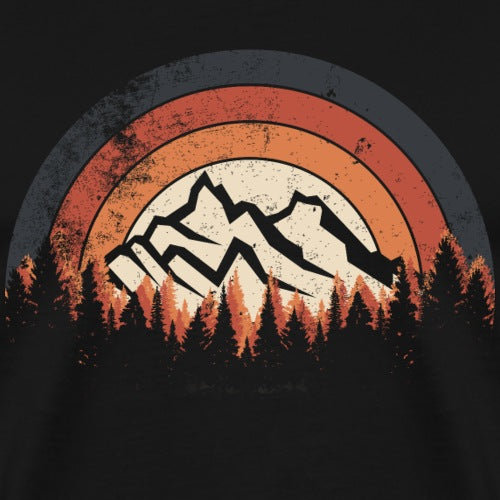Vintage mountain illustration with retro colors and nature theme.
