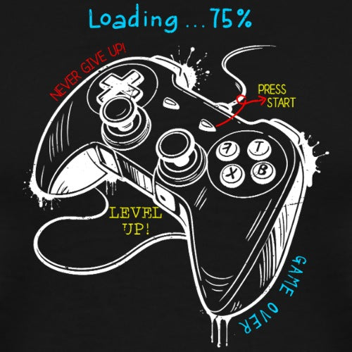 Illustration of a gaming controller with text on a black background