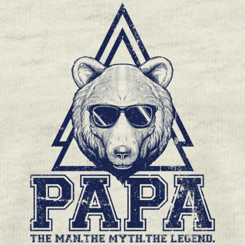 Bear wearing sunglasses with 'PAPA' text on a beige background