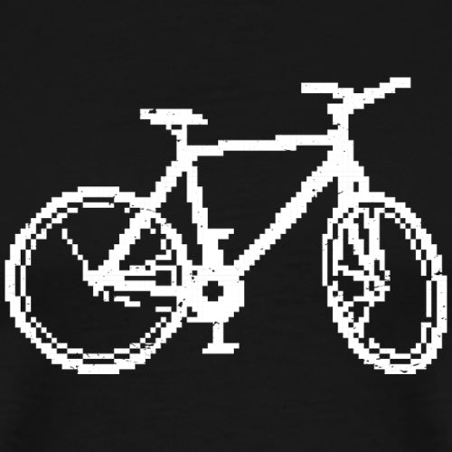 Pixelated white bicycle on a black background