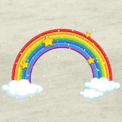 Colorful rainbow with stars and clouds on a beige background